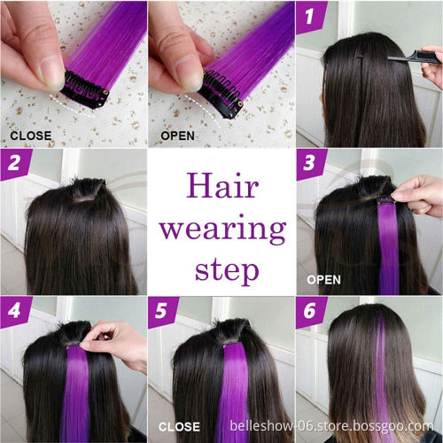 Hot sell   synthetic colorful clip in hair extension   clip in  double drawn clip in hair extension